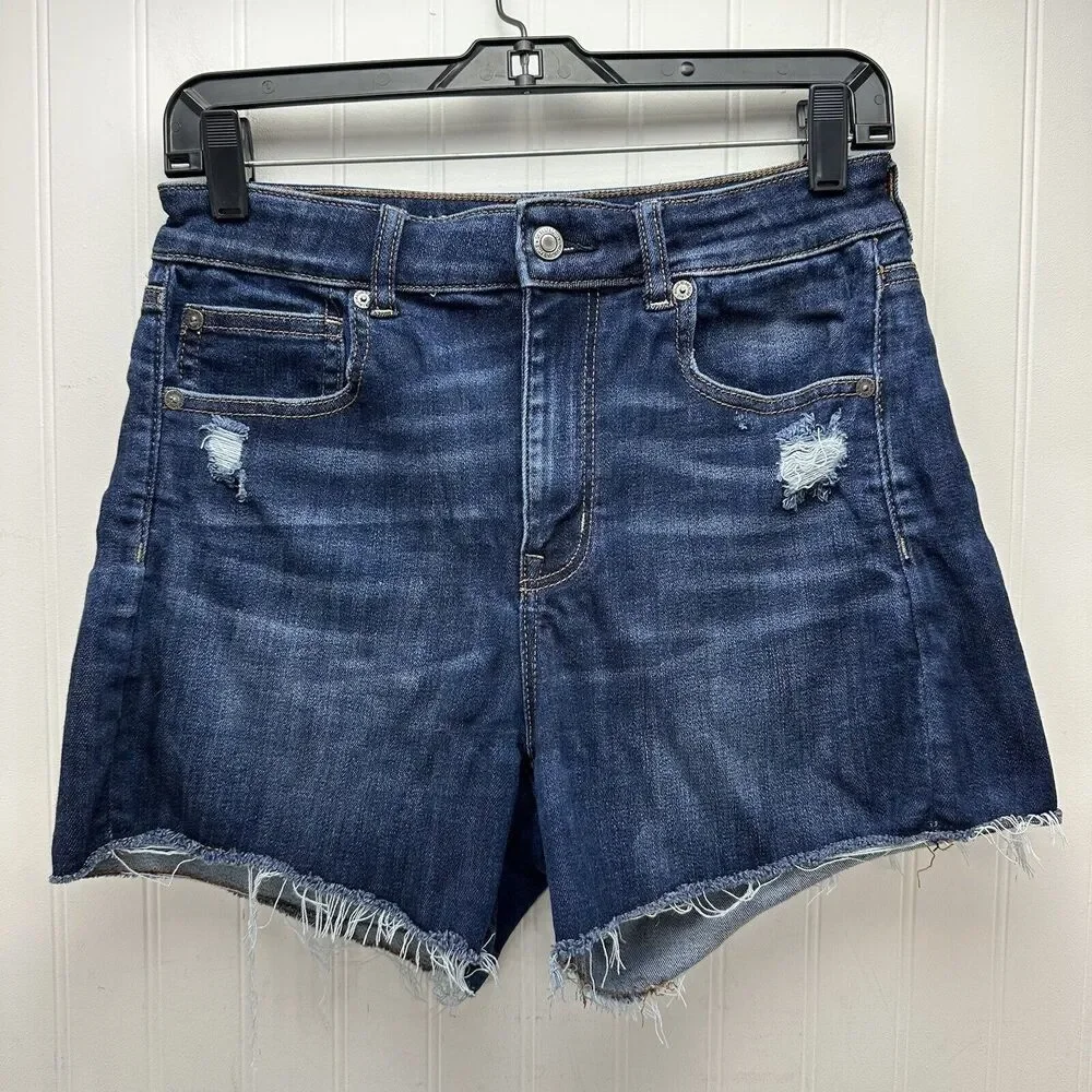 American Eagle Shorts Super Hi-Rise Shortie 8 Next Level Denim Jean Distress
